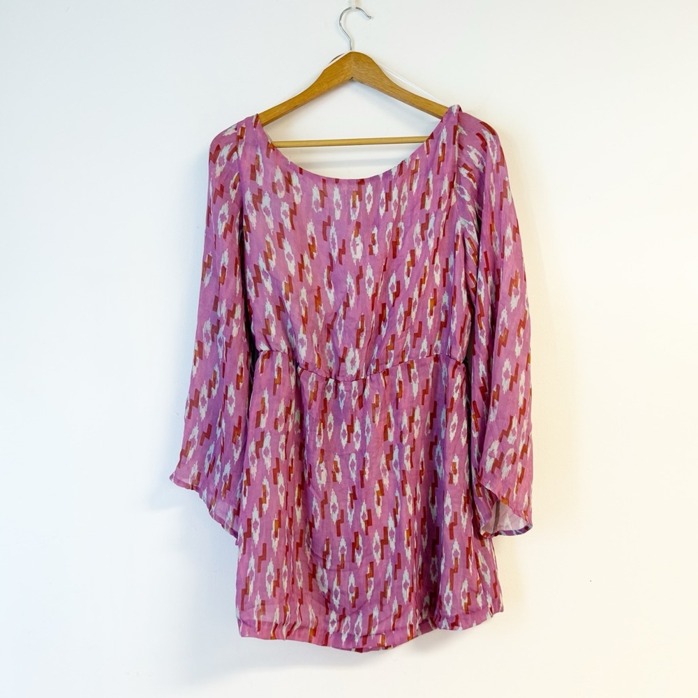 STEVIE MAY Pink Patterned Long Sleeve Mini Dress Size Large